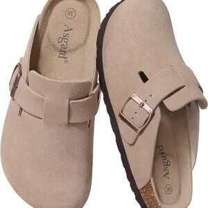 Women's Suede Clogs Leather Mules Arch Support Potato Shoes with Comfort Cork Fo